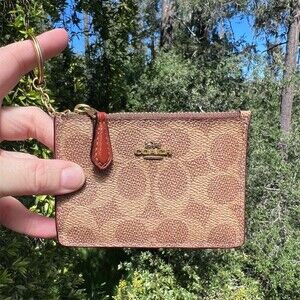 Coach Brown Signature Zip Card Case Keychain